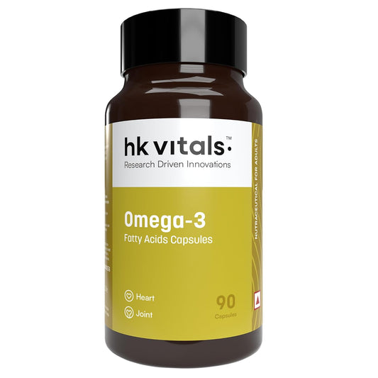 Hk vitals Omega 3 (90 Fish Oil Capsules) | 1000mg Omega 3 with 180mg EPA & 120mg DHA | For Brain, Heart, Eyes, and Joints Health