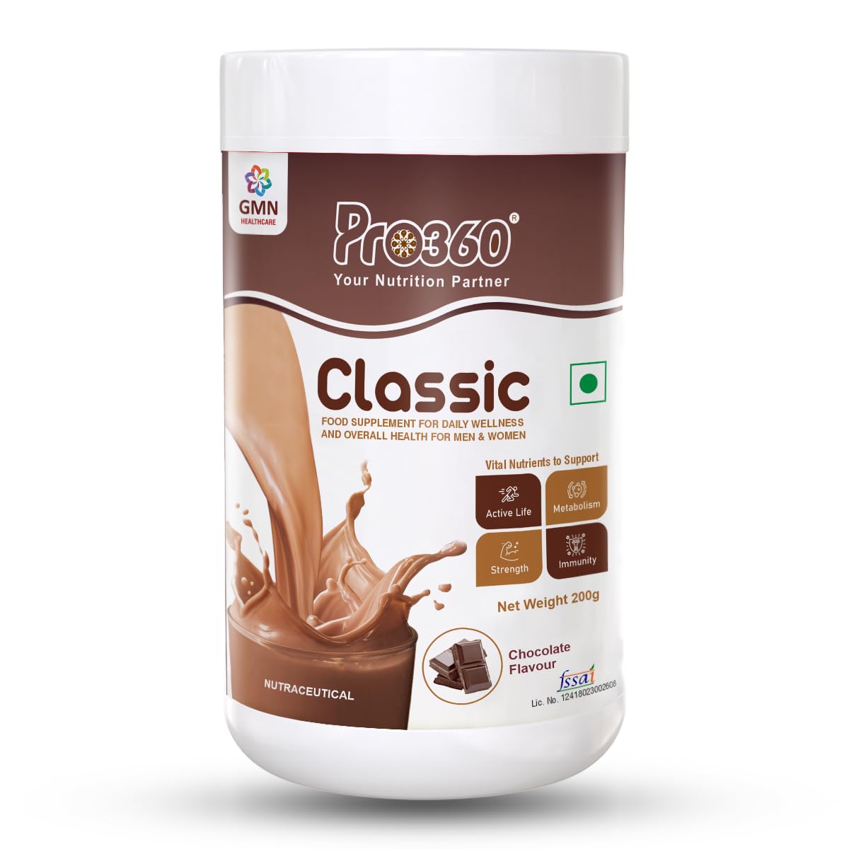 Pro360 Classic Daily Wellness Health Supplement Family Nutrition Protein Powder for Men and Women (200g, Chocolate)