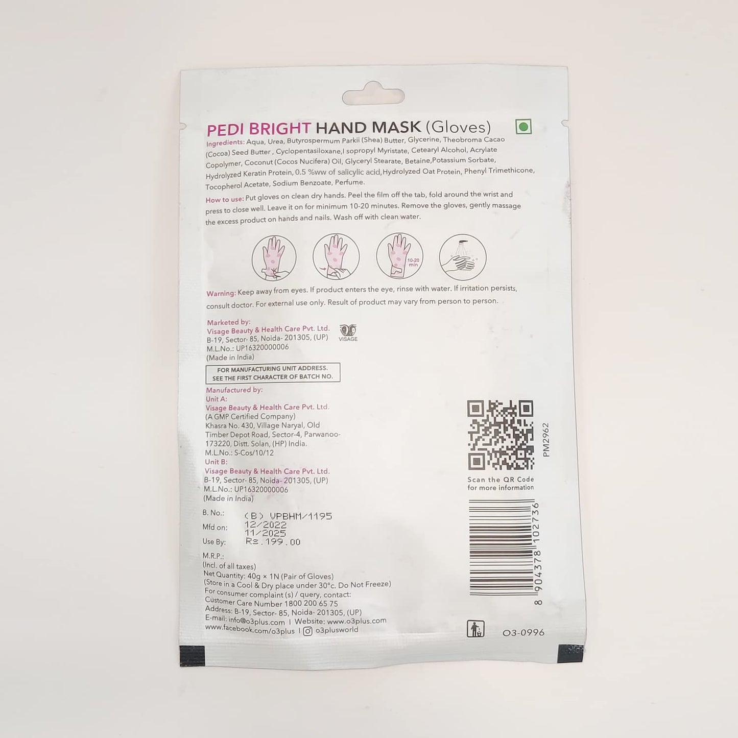 O3+ Pedi Bright Hand Gloves Cream Mask