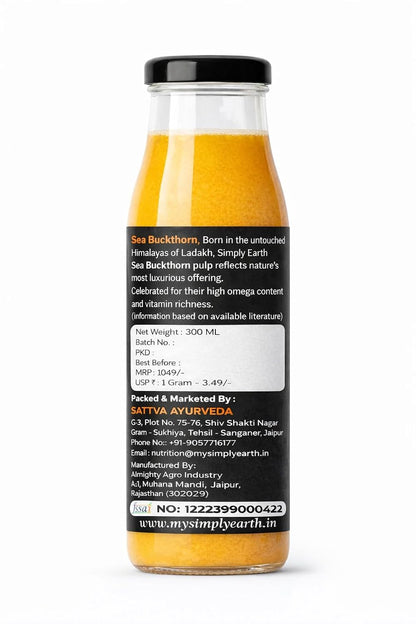 Simply Earth Sea Buckthorn Pulp Liquid Concentrate, Rich in Omega 3-6-7-9, Vitamin C & Antioxidants, Superfood for Immunity, Skin & Heart Health, 300 ML