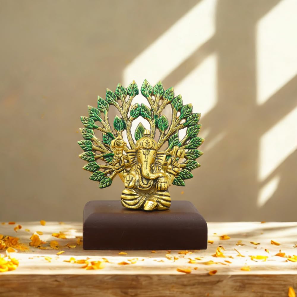 Ganesha Idol with Tree Backdrop and Plastic Base for Home Mandir, Office Temple & Festive Dcor | Traditional Hindu God Figure for Puja, Vastu Remedies & Housewarming Gift