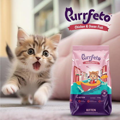 Purrfeto Kitten Dry Cat Food | Chicken & Ocean Fish | 1.2 kg | 40% Reduction in Urinary Track Diseases |Promotes Brain & Vision Development | Enhances Immunity | Improves Digestive Health