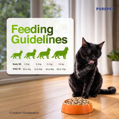 Purepet Adult Dry Cat Food 1kg Pack | Chicken & Vegetable Flavour | Prevents Hairballs | Supports Heart Function | Promotes Skin Wellness | Enriched with Taurine