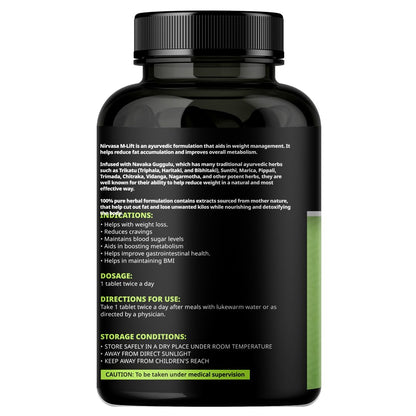 Nirvasa Staylean M-LIFT Ayurvedic Tablets (60 Tabs) | Natural Weight Management & Metabolism Booster | Helps Reduce Fat, Cravings & Maintain BMI | With Sunthi, Pippali, Haritaki & Amalaki