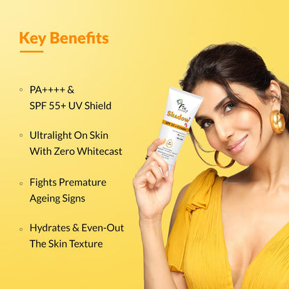 Fixderma Shadow SPF 55+ Cream PA++++ | Sunscreen for Dry Skin | Hybrid Sunscreen with UVA & UVB Filters, Antioxidants, IR Protection and Blue Light Protection Lightweight - 75gm