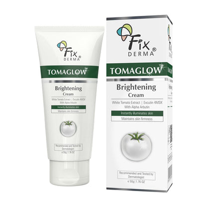 FIXDERMA Tomaglow Brightening Face Cream With White Tomato Extract, Excutin 4MSK With 2% Alpha Arbutin 4% Niacinamide, Lightens Dark Spots & Instantly Illuminates Skin, Face Cream For Unisex - 50G