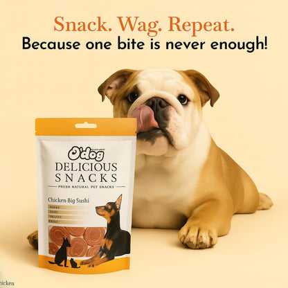 PETS EMPIRE O'Dog Chicken Big Sushi, Healthy Dog Treats, Chewy Dogs Bites for Training and Feeding, Made with Real Chicken, Non-Vegetarian Pup Snacks for Dogs, Puppies - 100g