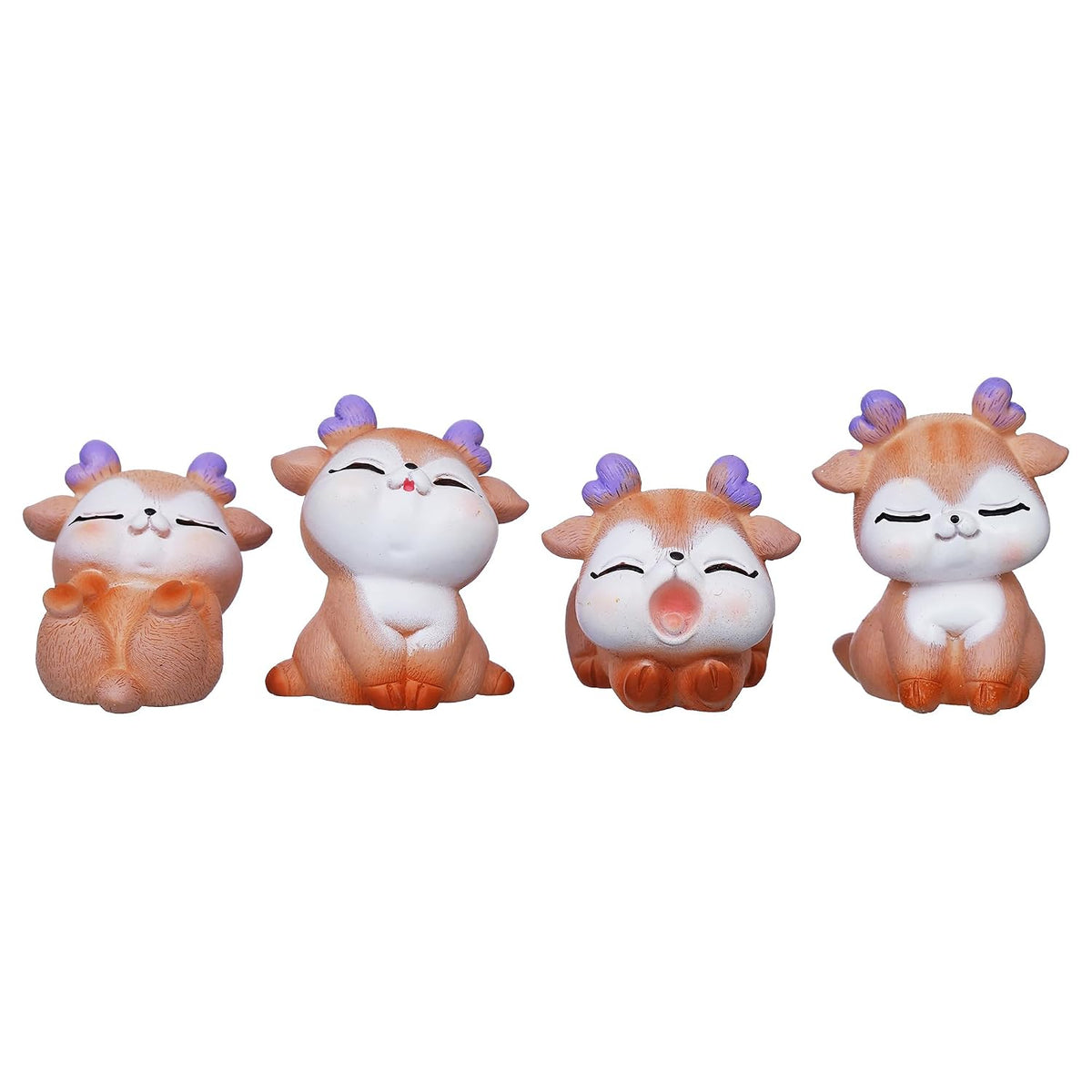Set of 4 Miniature Cute Deer Statues Animal Figurines Showpiece for Home Decor Living Room Valentine Gift for Girlfriend Boyfriend Husband Wife Her Him | Valentine Day Decoration Items
