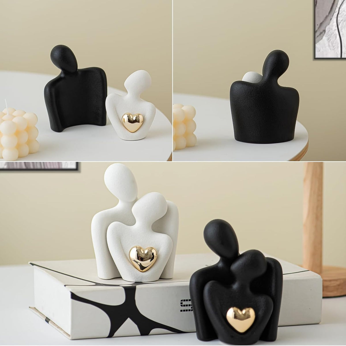 Hugging Couple Statue - Romantic Home Decor, Perfect Wedding Anniversary and Valentines Day Gift, Figurine for Home, Office, Coffee Table and Desktop (Black+White, Romantic Couple)