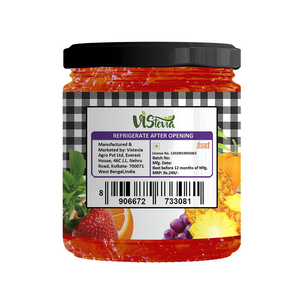 VIStevia Sugar Free Mixed Fruit Jam (220g) | Diabetic & Keto Friendly | Sweetened with Stevia and Erythritol | 100% natural | More than 60% whole fruit | Tastes delicious