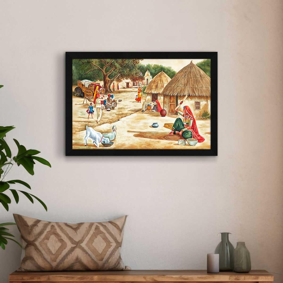 Village Scenery Painting Vastu Wall Art, For Living Room Bedroom, Multicolor, Nature, 18.0 X 12.0 inches, Set of 1