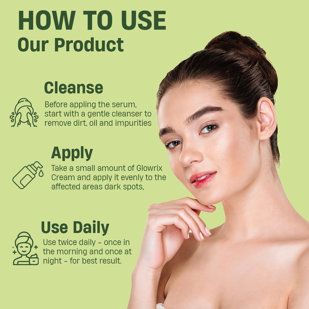 Glowrix Dark Spot Cream for Face is a powerful Ayurvedic-inspired skincare solution designed to target stubborn dark spots, acne scars, and pimple marks.