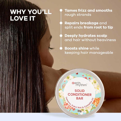 Earth Rhythm Conditioner Bar Tamanu, Kukui Nut & Camellia Oil, Frizz Control + Damage Repair, Sulphates & Paraben Free