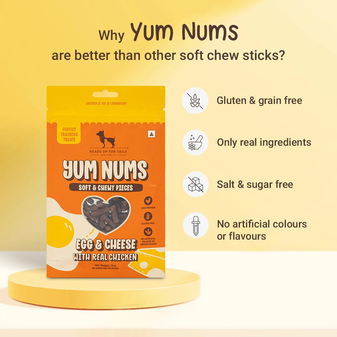 Yum Nums by HUFT Soft & Chewy Sticks - 200 gm | Egg & Cheese with Chicken | Healthy Dog Treats | High-Protein, Gluten & Grain-Free | No Artificial Colors, Salt & Sugar-Free