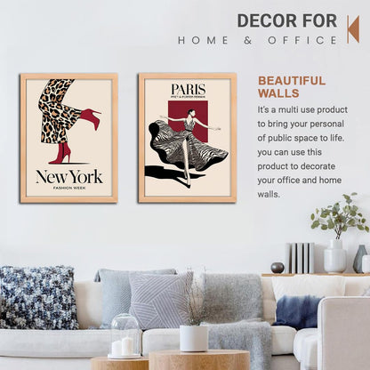 Modern Framed Illustration Wall Art Set of 2, Brown Synthetic Wood Frames, 10x13 Inch, 300 GSM Premium Poster Print for Living Room, Bedroom, Office & Cafe Decor