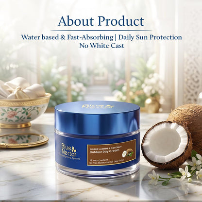 Blue Nectar Coconut Face Cream with SPF 30 Sunscreen for Women | Plant Based Oil Free Moisturizer for Face with Vitamin E | Brightening Sunscreen for Oily, Dry & Sensitive Skin (16 Herbs, 50g)