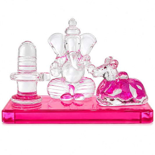Crystal Glass Shiva Ganesha Nandi Statue | Decorative Religious Showpiece for Home, Temple & Office | Pink, 4 x 2.5 Inch
