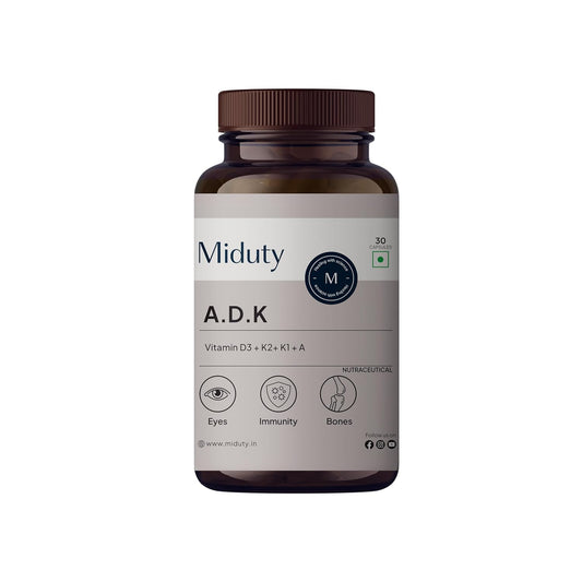 Miduty Vitamin ADK Multivitamin Contains Vitamin A - D3 - K1 - K2 Immunity Booster, Bone Strength, Healthy Heart Vitamin ADK Supplement For Men and Women - 30 Capsules