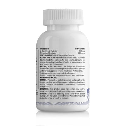 Zephivo Unived L-Carnitine L-Tartrate 1000mg, Supports use of Fat for Energy, 60 Vegan Caps