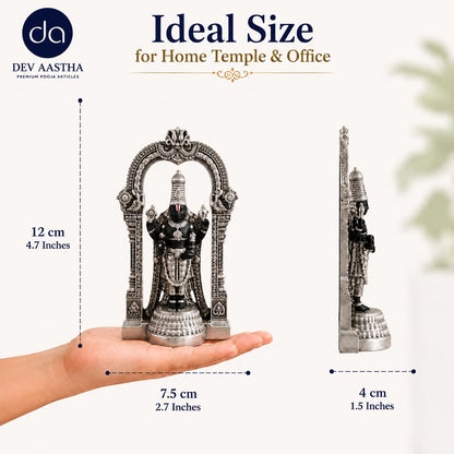 Silver Plated Tirupati Balaji Idol 4.7 Inch | Balaji Murti for Pooja Room, Home Decor & Living Room | Spiritual Gift Showpiece for Housewarming