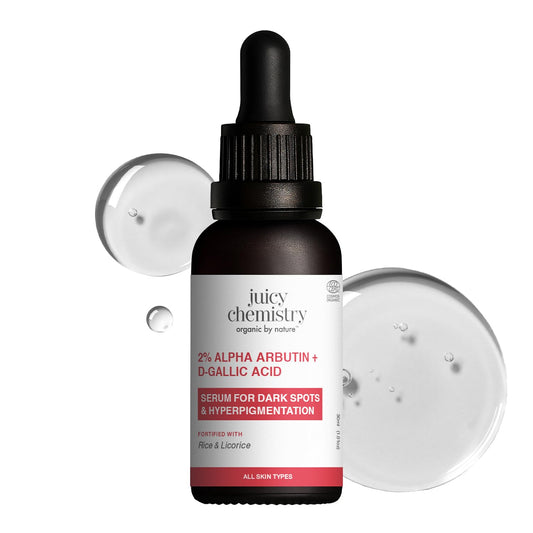 Juicy Chemistry 2% Alpha Arbutin + D-Gallic Acid Serum, 30 ml | Fades Pigmentation, Dark Spots & Acne Scars | Hydrates & Brightens Skin Tone | Lightweight | All Skin Types | Dermatologically Tested