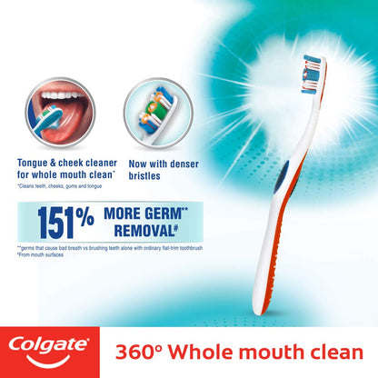 Colgate Visible White O2, Teeth Whitening Toothpaste, Peppermint Sparkle, 50g & Colgate 360 Whole Mouth Clean Toothbrush - 4 Pcs (Buy 2 Get 2 Free)