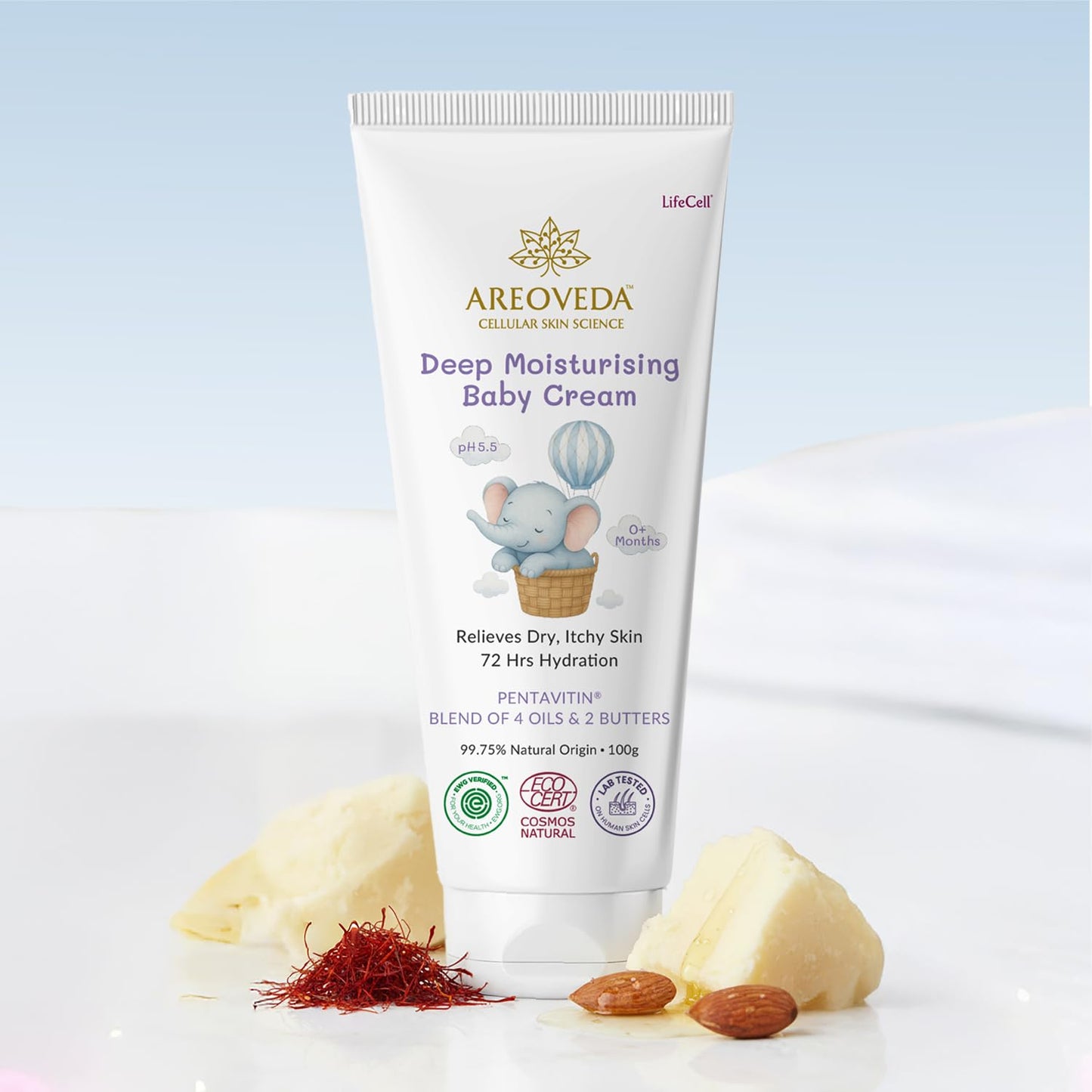 AreoVeda Deep Moisturising Cream (100gm) 24 Hrs Moisturization I Relieves Dryness I Safe From Day 1 I With Pentavitin & 6 Oils+Butters I Lab Tested, Ecocert Certified, EWG Verified