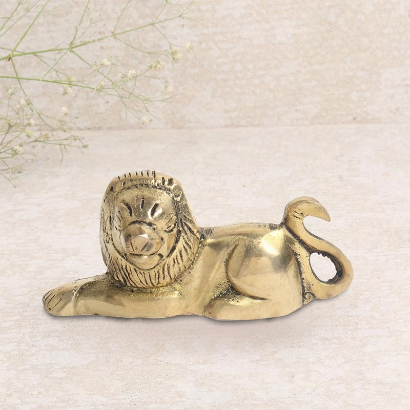 Brass Animal Lion Sculpture Statue Handcrafted Decorative Showpiece Idol for Home, Office Dcor (Size : 6.3cm Length | Weight : 150gm Approxe)