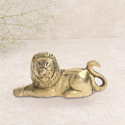 Brass Animal Lion Sculpture Statue Handcrafted Decorative Showpiece Idol for Home, Office Dcor (Size : 6.3cm Length | Weight : 150gm Approxe)