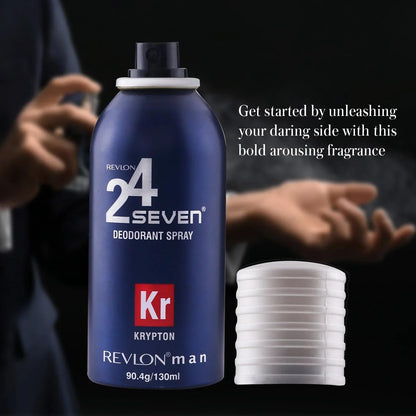 Revlon 24 Seven Perfumed Body Spray for Men & Women | Long-Lasting Fragrance for All-Day Freshness | Invigorating, Light & Refreshing Scent | Krypton-130ml