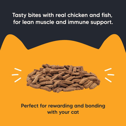 Meowsi by HUFT Power Bites Cat Treats - Chicken & Fish - 50 gm | Treats for Kittens & Adult Cats | for Persian Cat & All Breeds | Tempting Bites for Cats