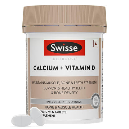 Zephivo Swisse Calcium + Vitamin D - Supports Stronger Bones, Immunity & Muscle Health, Manufactured In Australia - Pack of 90 Tablets (1 Tablet Per Serving)