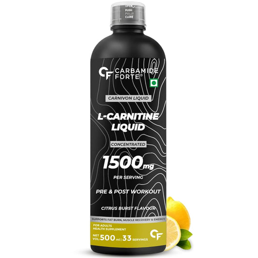 Carbamide Forte L Carnitine Liquid 1500mg | L-Carnitine Liquid With Vitamins | L'Carnitine Supplement For Pre & Post Workout To Suppoer Energy, Recovery & Metobolism | Citrus burst Flavor - 500ml