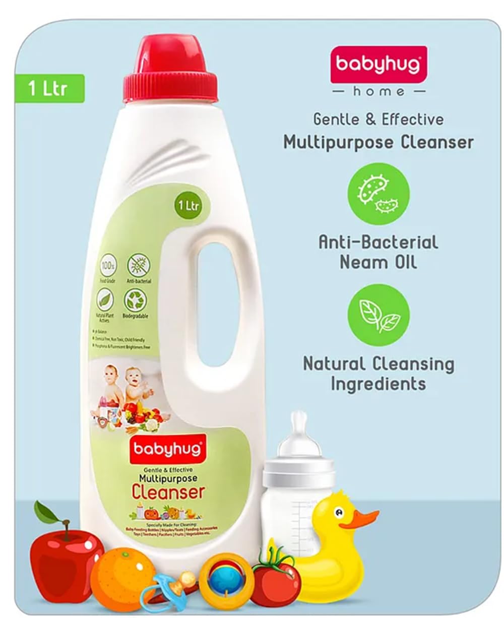 Babyhug Liquid Cleanser | Feeding Bottles, Accessories & Vegetables Disinfectant - 1000 ml | Anti bacteria, Anti Stink | Formulated with Edible Ingredients, Safe for Cleaning Baby Products (1000ml)