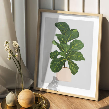 Fiddle Fig Botanical Wall Painting| Modern Art Painting for Living Room Bed Room and Office | 11 x 14 inches (Natural Frame)