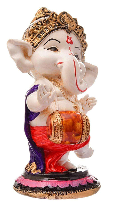 Handcrafted Resin Dhol Ganesh Idol Showpiece for Home Decor Office Table Temple Spiritual Gift Figurine Decorative Statue