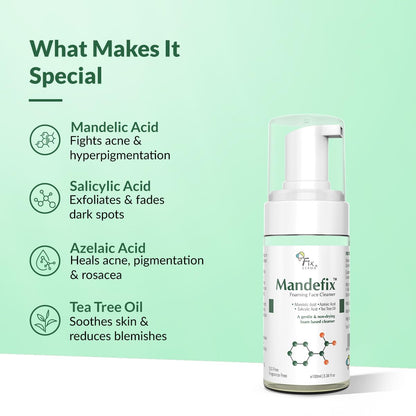 Fixderma Mandefix Foaming Cleanser with 2% Salicylic Acid | Nondrying Cleanser, Exfoliator, Reduces Skin Ageing | Salicylic Acid Face Wash for Sensitive and Acne Prone Skin - 100ml
