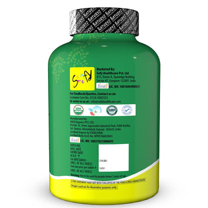 Green and yellow supplement bottle with label on a white background