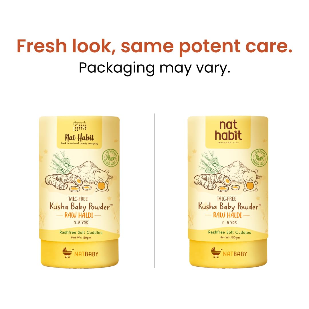Nat Habit Everyday Talc Free Raw Haldi Kusha Baby Powder, Chemical Free & Rashfree, 0-5 Yrs - (150 g)
