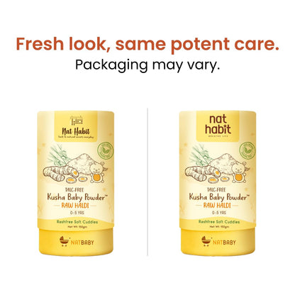 Nat Habit Everyday Talc Free Raw Haldi Kusha Baby Powder, Chemical Free & Rashfree, 0-5 Yrs - (150 g)