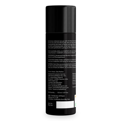 Black spray bottle with text on a white background