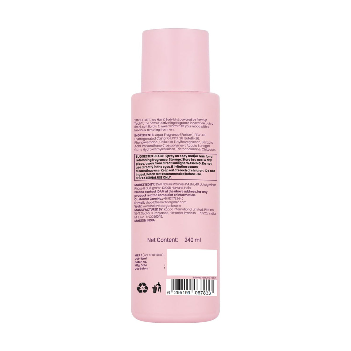 Pink bottle with label on a white background
