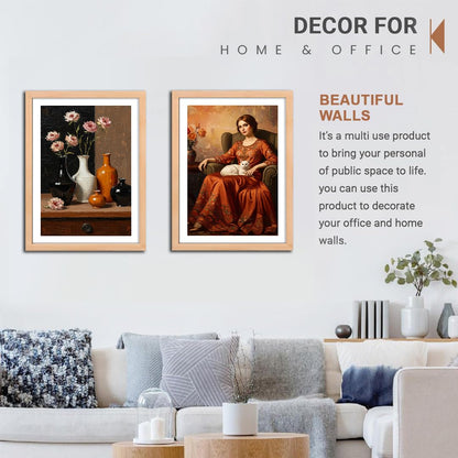 Modern Wall Art, Framed Wall Art, Illustration Art, Set of 2 Wall Art, Brown Frame Art, Living Room Decor, Bedroom Decor, Dining Room Decor, Office Wall Art, Cafe Decor, Hotel Decor, 300 GSM Art Print, 10x13 Inch Wall Art