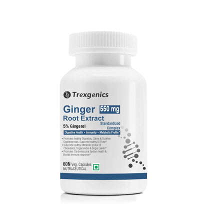 Trexgenics Ginger Root Extract supplement bottle on a white background
