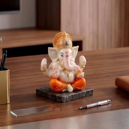 Ganesha Idol for Car Dashboard Ganesha Murti Ganpati Idol Home Decor Puja Lord Ganesh Statue Gift for Office for Office Desk Puja Room Figurine (Orange and Cream 2.5 inches)