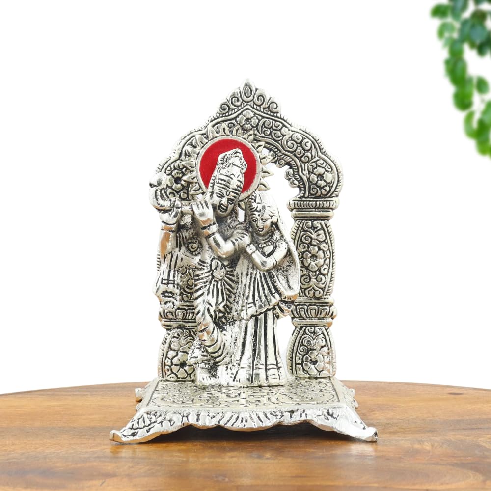 Silver Plated Radha Krishna Idol on Decorative Chowki with Premium Velvet Gift Box for Gifting with 1 Year Warranty