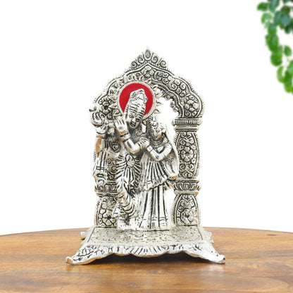 Silver Plated Radha Krishna Idol on Decorative Chowki with Premium Velvet Gift Box for Gifting with 1 Year Warranty