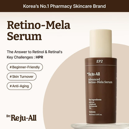 Dr.Reju-All Advanced Retino-Mela Serum – HPR Retinol Serum for Face – Anti-Aging, Pore Minimizer, Next-Gen Korean Skin care – Gentle & Beginner-Friendly – Niacinamide 10% (30 ml)
