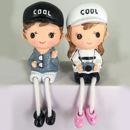 Cute Couple Gift Set Decorative Showpiece,Cute Family Hanging Legs Showpiece (Cool Couple)