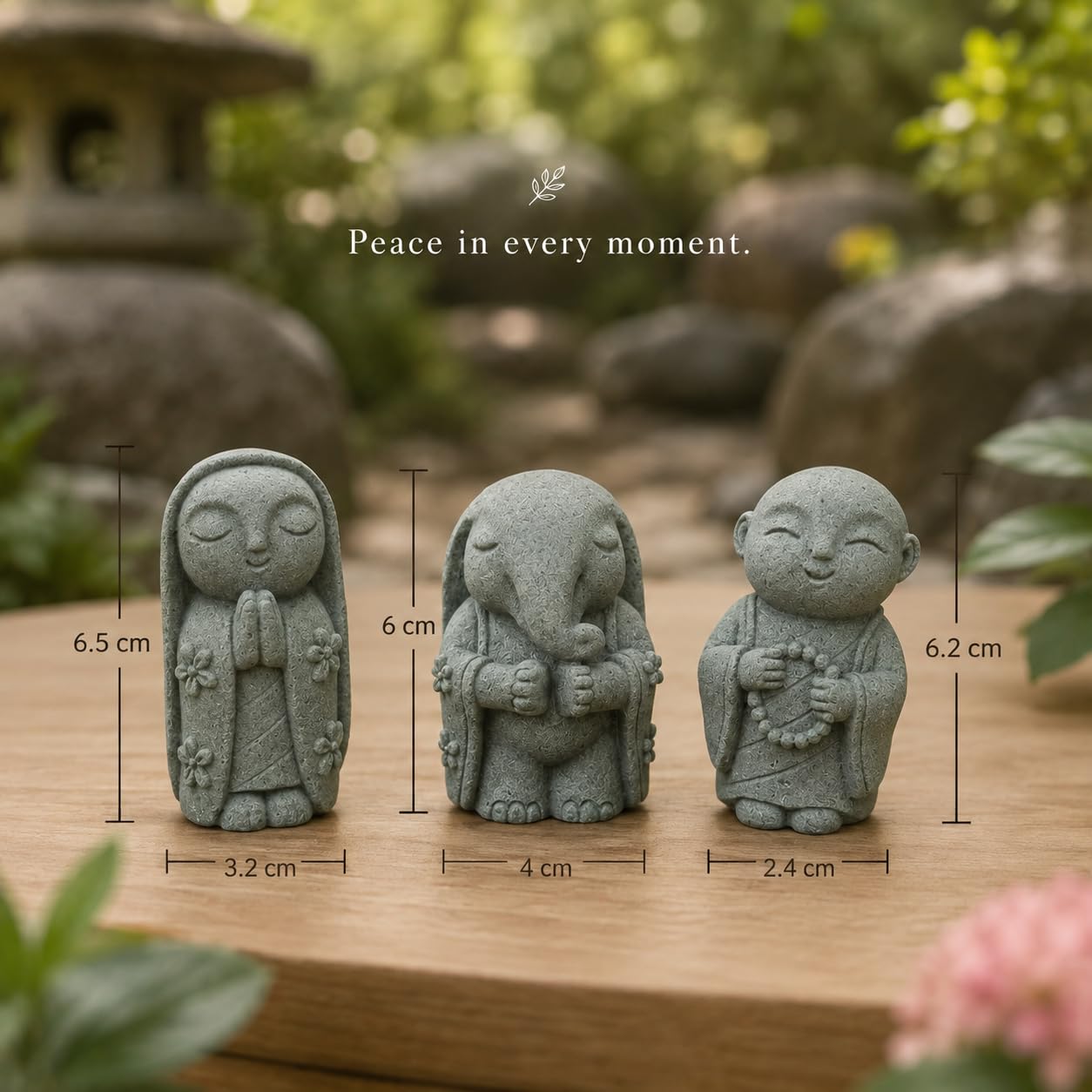 Street27 3Pcs Zen Monk Statue Set, Mini Sandstone Buddha Monk Figurines for Home, Office Desk, Aquarium, Car Dashboard, Meditation Room & Table Decor, Grey